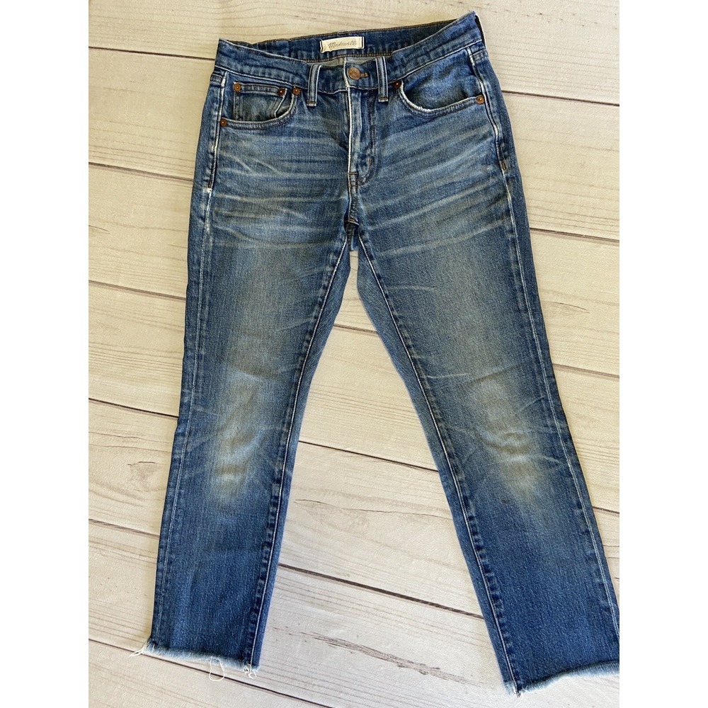 Madewell The Slim Boyfriend Jeans Women's 24 Blue Cropped Raw Hem 5-Pocket